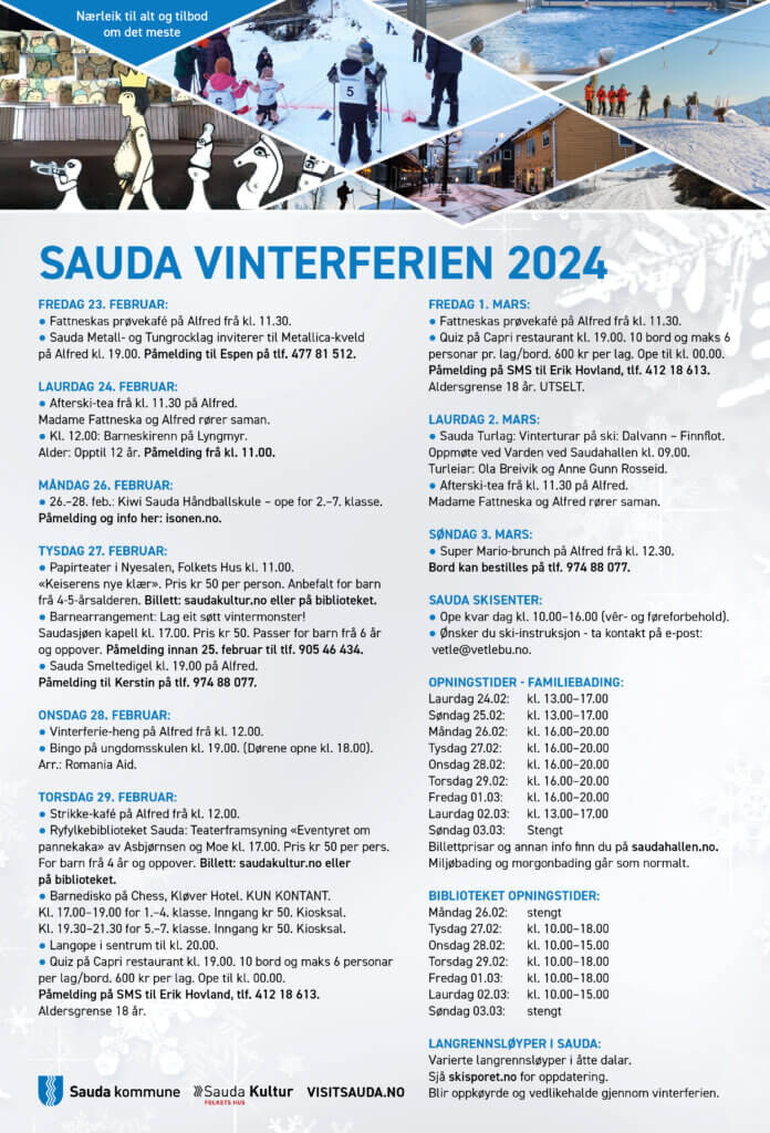 Plakat for vinterferien 2024 for Sauda.